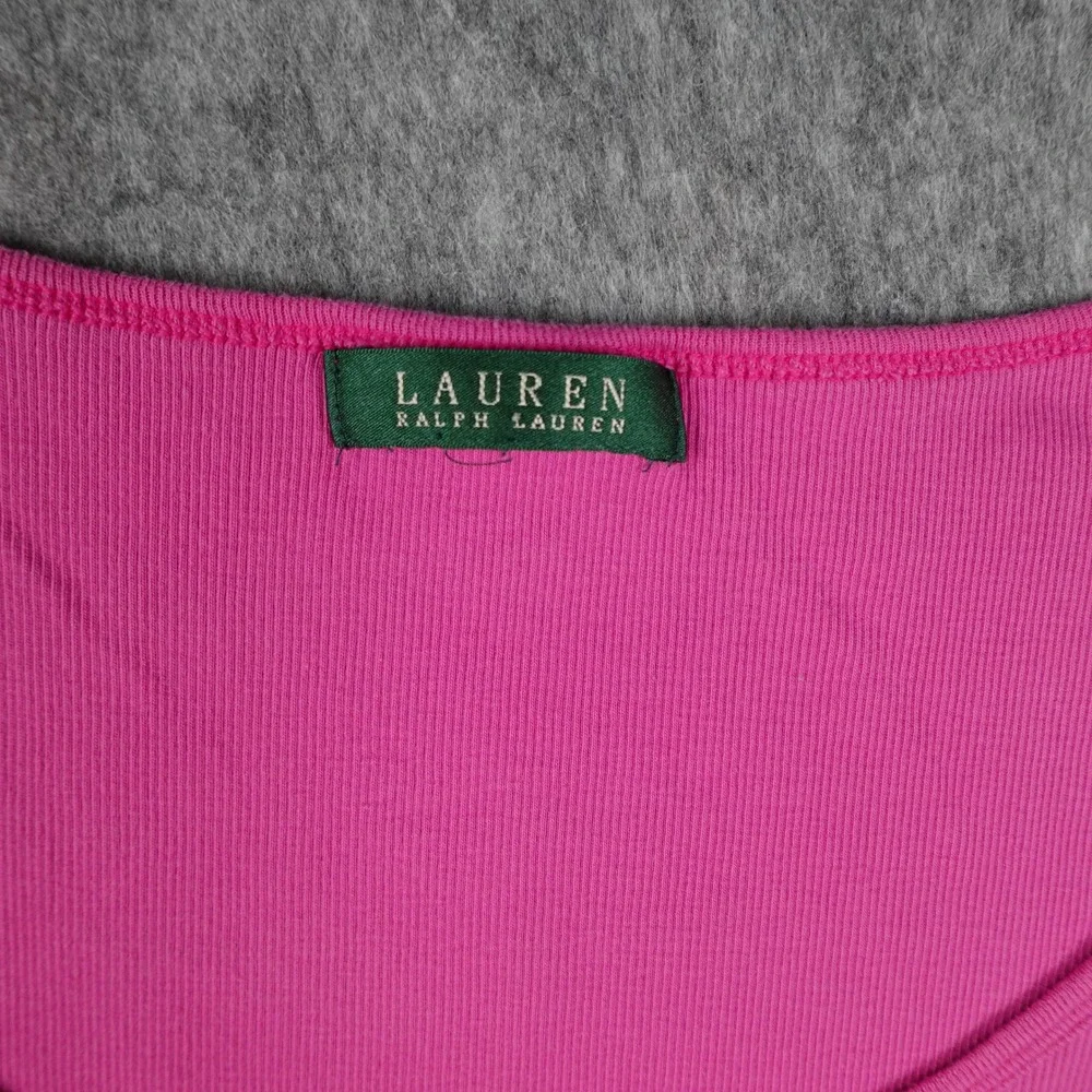 Ralph‎ Lauren Top Women L/XL? Pink Ribbed Scoop Neck Sleeveless Embroidered Tank